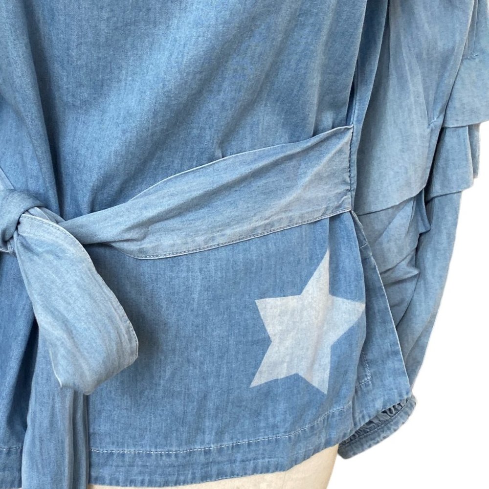 NWT Nanette Lepore Chambray Star Tiered Balloon Sleeve Top Whimsigoth Boho-S - Picture 4 of 16